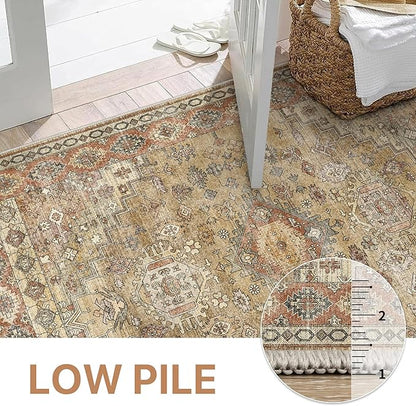 GENIMO 2x5 Washable Runner Rug for Hallway, Vintage Non Slip Low Pile Carpet, Soft Lightweight Printed Rug for Entryway, Kitchen, Corridor & Home Office, Taupe Mocha
