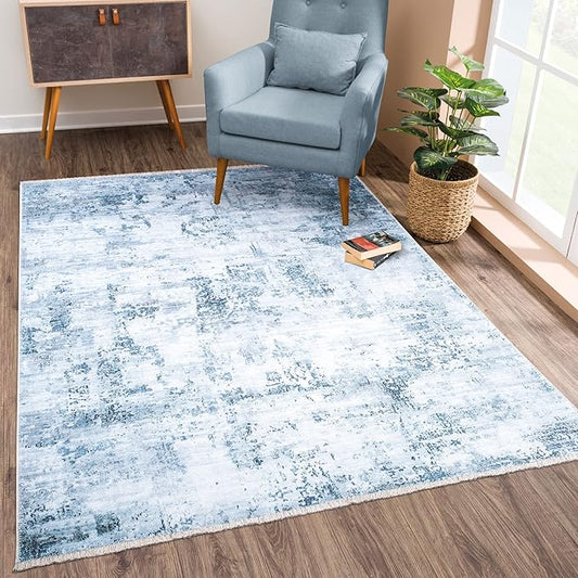 Bloom Rugs Caria Washable Non-Slip 9x12 Rug - Blue/Gray Modern Abstract Area Rug for Living Room, Bedroom, Dining Room, and Kitchen - Exact Size: 9' x 12'