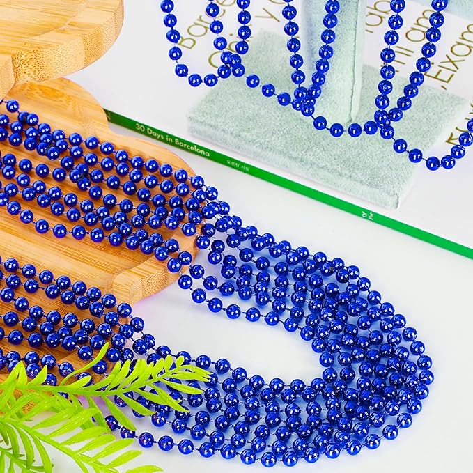 200PCS Blue Beads, 4th of July Blue Beaded Necklaces Stuff, 33" Mardi Gras Necklace Costume Bulk, Parade Throw Party Accessories for Fourth of July Wedding Birthday Events Supplies Decorations