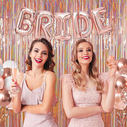 Foil Fringe Curtains Party Decorations - Melsan 3 Pack 3.2 x 8.2 ft Tinsel Curtain Party Photo Backdrop for Birthday Party Baby Shower Rose Gold