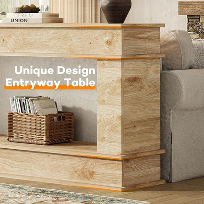 63 Inches Large Console Table, 2-Tier Entryway Table, Narrow Long Sofa Table Behind Couch, Bamboo-like Design, Heavy Duty Base, Farmhouse Wood Accent Decor for Living Room, Hallway, Foyer (Natural)