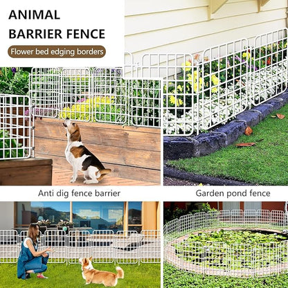 13ft x 17in Garden Fence Animal Barrier, 12 Panels No Dig Fence Border, Rustproof Metal Decorative Garden Fencing with Ground Stake, Flower Bed Edging Border for Dog, Rabbit, Outdoor Patio, White