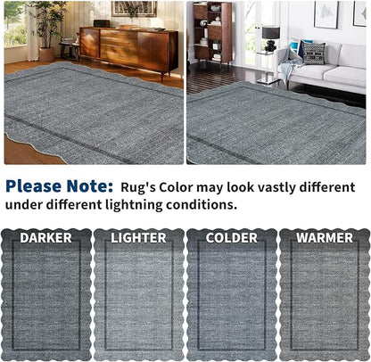 GarveeHome Scalloped Washable Runner Rugs 2x6 Rug Runner Modern Non Slip Kitchen Rugs Indoor Entryway Rug Farmhouse Soft Bath Mat Stain Resistant Carpet for Bedroom Hallway Laundry 2 ft x6 ft Grey