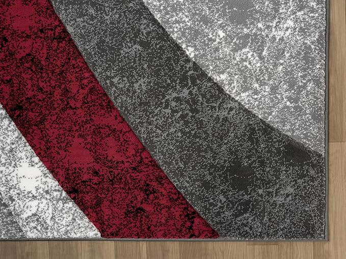 Ultra Soft Area Rug Hand Carved - Modern Abstract Design for Indoor Living Room & Bedroom - Stain Resistant, Easy to Clean - (2'7''x7, Red)