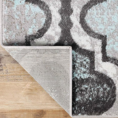 Superior Indoor Area Runner, Jute Backed, Perfect for Hallway, Living/Dining Room, Bedroom, Office, Kitchen, Entryway, Modern Geometric Trellis Floor Decor, Viking Collection, 2' 7" x 10', Turquoise