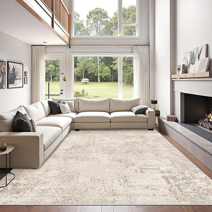 Art&Tuft Washable Rugs 6x9, Abstract Area Rugs for Living Room - Non Slip and Low Pile Soft Thin 6x9 Rug for Bedroom, Dining Room, Kitchen, Office, Beige