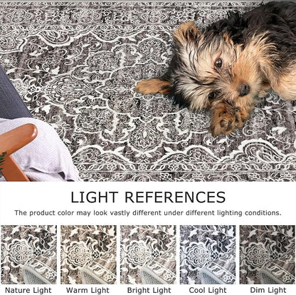 KUTA Vintage Washable Runner Rug, 2.6x8 Runners for Hallways Non-Slip Tan Grey Kitchen Rugs Ultra Soft Printed Tribal Floor Carpet for Bedroom Living Room Nursery Playroom