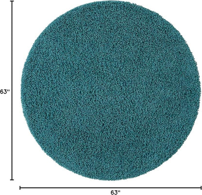 Unique Loom Solid Shag Collection Area Rug (5' 3" Round, Deep Aqua Blue)
