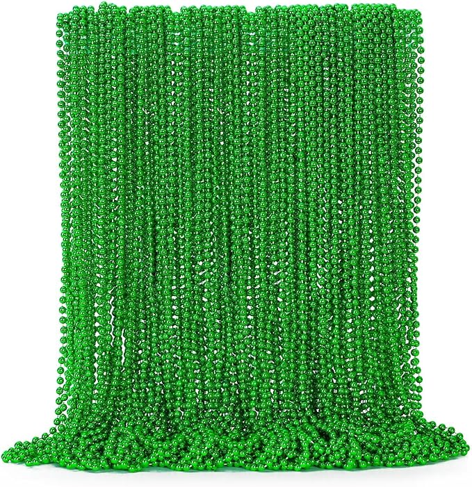 72PCS Green Bead Necklace, Mardi Gras Beads Necklace Accessories Bulk, Mardi Gras Xmas Necklaces, Parade Throw Accessories for Wedding Birthday Mardi Gras St. Patricks Christmas Decorations