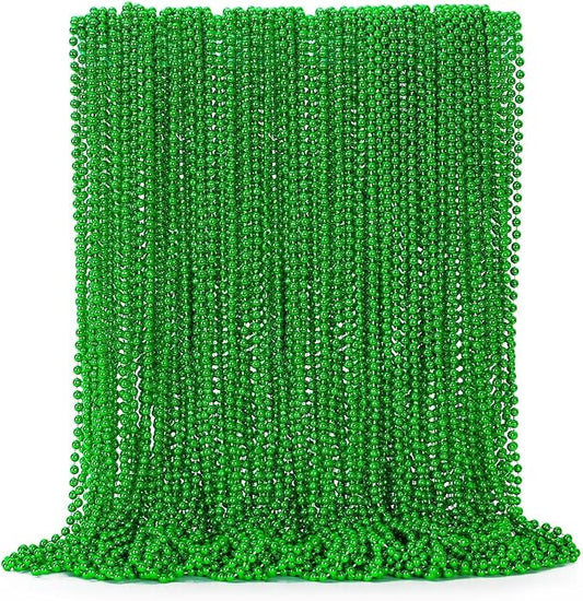 72PCS Green Bead Necklace, Mardi Gras Beads Necklace Accessories Bulk, Mardi Gras Xmas Necklaces, Parade Throw Accessories for Wedding Birthday Mardi Gras St. Patricks Christmas Decorations