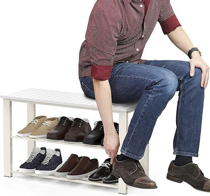 Simple Houseware Wood Top Shoe Storage Bench for Entryway, White