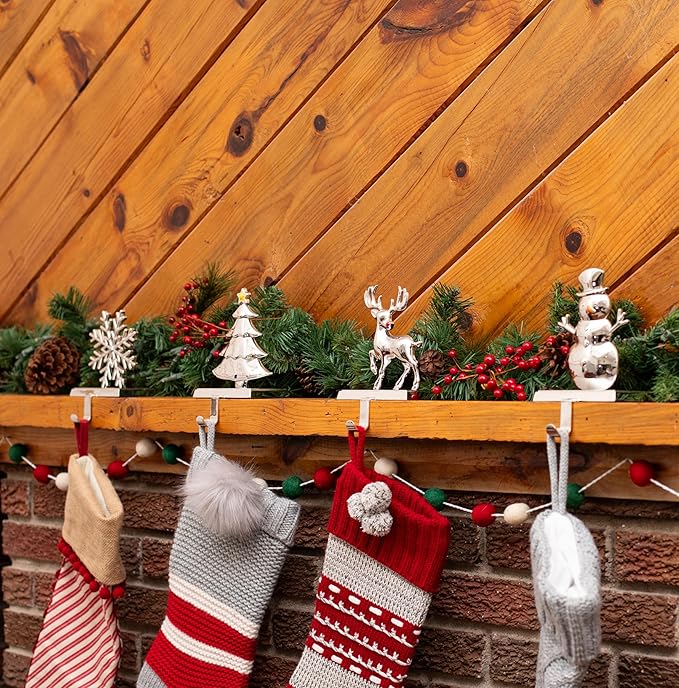 BIRDROCK HOME Christmas Stocking Holders for Mantle - Weighted Metal Hanger for Stockings & Holiday Decor - Metal Hook for Fireplace, Staircase, Shelf - Non-Scratch Base - Holiday Collection, Set of 4
