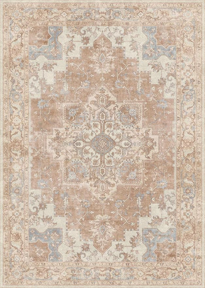 GENIMO 8x10 Area Rugs for Living Room, Machine Washable Non Slip Vintage Retro Rugs, Low Pile Lightweight Chenille Print Rug for Bedroom, Dining Room, Home Office, Orange