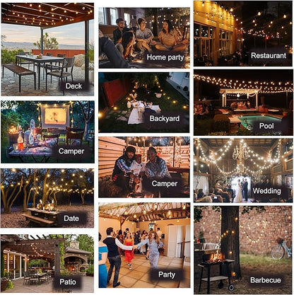 DAMAING Outdoor String Lights 200FT Waterproof,Patio String Lights for Outside with Shatterproof 104 Edison LED Bulbs,Vintage Dimmable Hanging Lights for Christmas,Wedding,2 Pack × 100FT White Cable