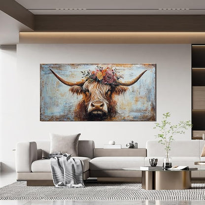 Canvas Wall Art Decor Wall Art Picutures for Living Room Artwork for Wall Decor Highland Cow Wall Art Prints Vintage Wall Art Decorations Art Work for Walls Home Bedroom Office Decor 20" X 40"