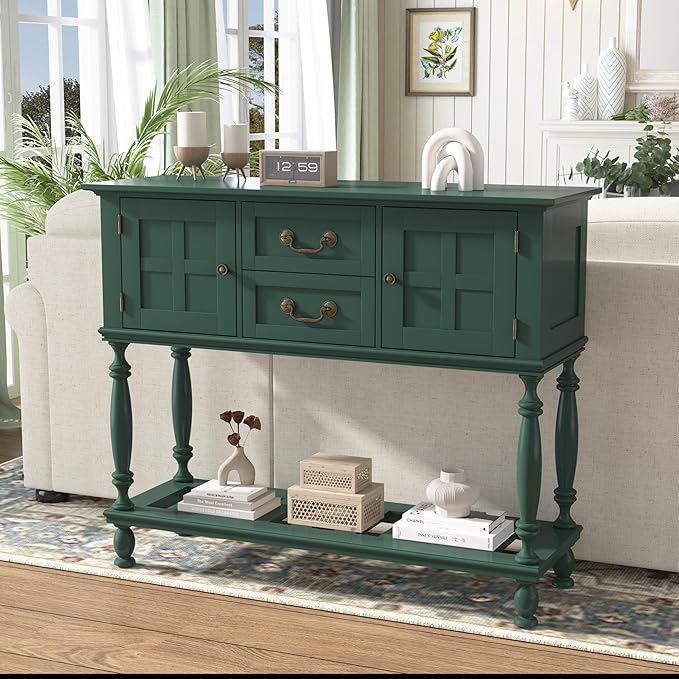 Console Table with Drawers, Vintage Entryway Tables with Storage and Shelf, Hallway Table with Turned Legs, Narrow Behind Couch Sofa Table for Entryway, Hallway, Living Room