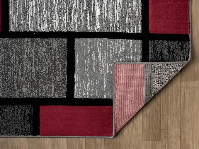 Ultra Soft Area Rug Hand Carved - Modern Abstract Design for Indoor Living Room & Bedroom - Stain Resistant, Easy to Clean - (2'7''x7, Red)