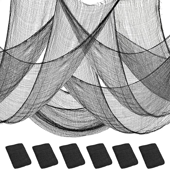 Legigo 6 Pack Balck Halloween Creepy Cloths Cheesecloths, Spooky Black Mesh Fabric Cheese Cloths for Crafts, Scary Gauze Fabric for Party Supplies Home Wall Doorway Outdoor Yard Decor