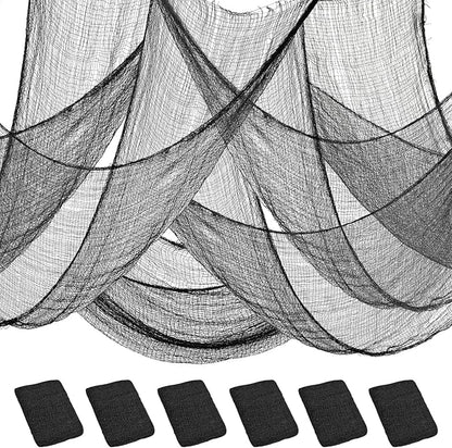 Legigo 6 Pack Balck Halloween Creepy Cloths Cheesecloths, Spooky Black Mesh Fabric Cheese Cloths for Crafts, Scary Gauze Fabric for Party Supplies Home Wall Doorway Outdoor Yard Decor