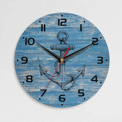 Wall Clock, 10 Inch Silent Non-Ticking Home Kitchen Decor, Battery Operated for Bathroom Bedroom Living Room Office(Vintage Blue Nautical Anchor)