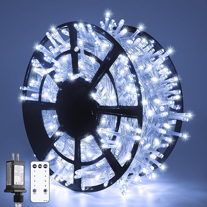 JMEXSUSS 168FT 600 LED White String Lights Outdoor Waterproof with Remote Indoor Christmas String Lights Cool White Christmas Tree Lights Plug in for Room Wedding Holiday Christmas Decorations