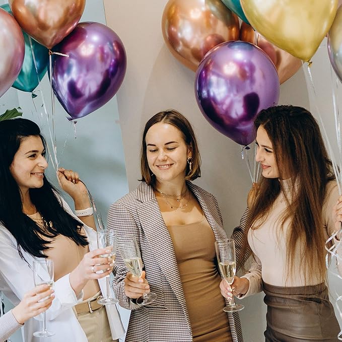 90 Metallic Balloons Assorted Color 12 inch 9 Kinds of Shiny Latex for Glamour Party Decorations and Many Other Occasions