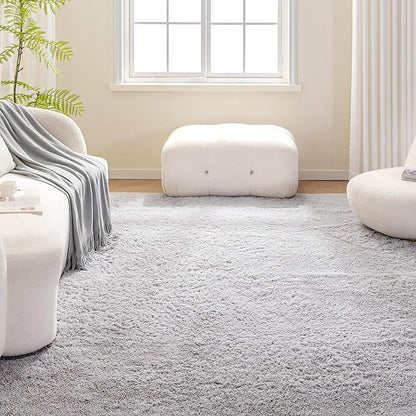 Amazon Basics Fluffy Washable Area Rug, Shaggy Carpet for Living Room, Bedroom, 8' W × 10' L, Gray