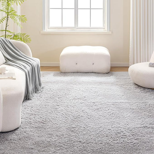 Amazon Basics Fluffy Washable Area Rug, Shaggy Carpet for Living Room, Bedroom, 4' W × 6' L, Gray