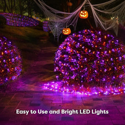 BlcTec Halloween Lights Outdoor 200 LED 8.2ft x 4.9ft Orange Purple Net Lights with 8 Modes, Timer, UL Certified, Connectable, Memory, Waterproof for Lawn, Trees, Bushes Outdoor Halloween Decorations