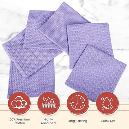 Vintage Vista 100% Cotton Waffle Dish Cloths (Pack of 6) - Dish Rags for Washing Dishes - Reusable & Highly Absorbent Kitchen Towels - Kitchen Rags for Christmas - (12" x 12" - Purple)
