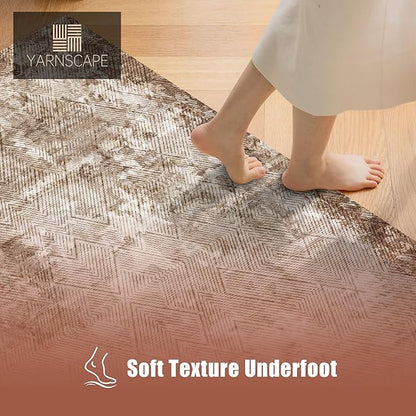 5' x 7' Washable Area Rug - Low Pile Soft Vintage Indoor Rug for Living, Dining or Bedroom - Lightweight Carpet with Non-Slip Backing - Foldable for Easy Placement, Brown