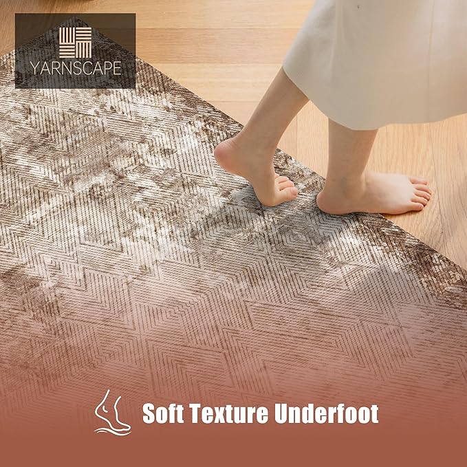 4' x 6' Washable Area Rug - Low Pile Soft Vintage Indoor Rug for Living, Dining or Bedroom - Lightweight Carpet with Non-Slip Backing - Foldable for Easy Placement, Brown