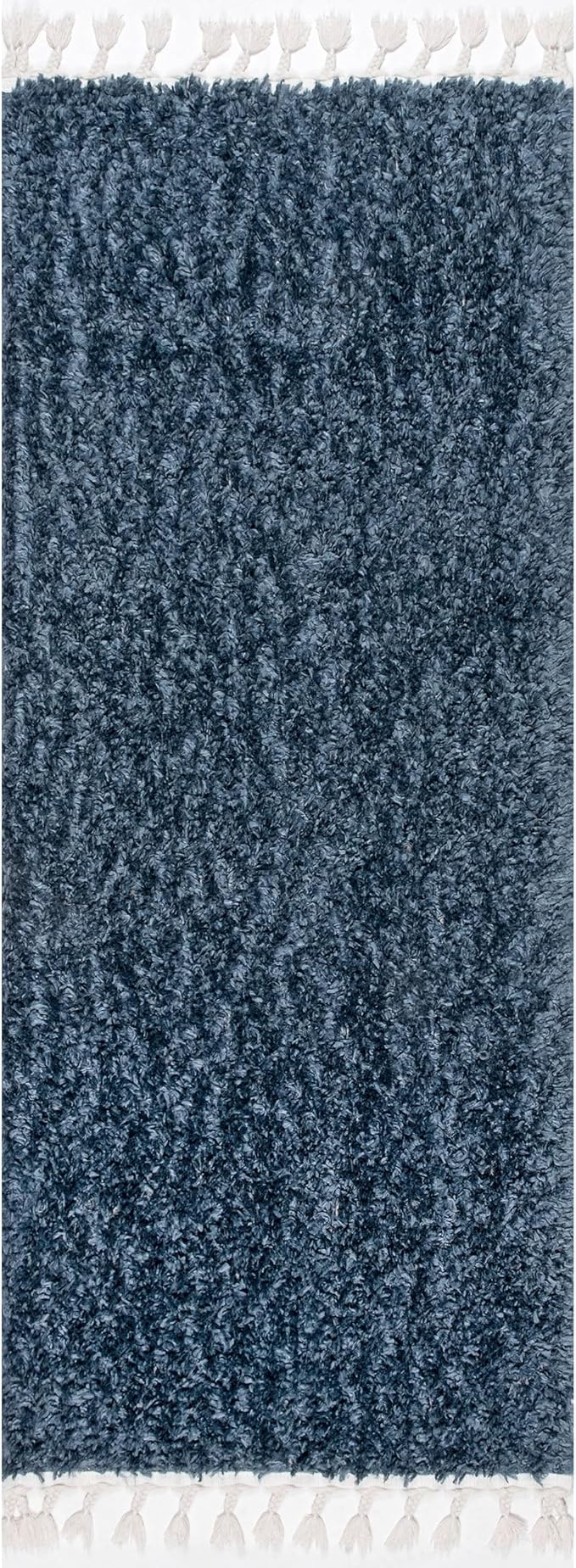 nuLOOM Neva Solid 2x6 Runner Shag Rug for Living Room Bedroom Dining Room Nursery Entryway Hallway, Navy/Ivory