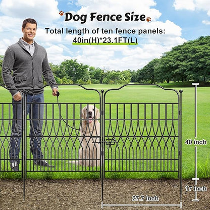 Bepatio 10 Panels Tall Garden Fence with Latch, 40in (H) x 23.1ft (L) Dog Fence Outdoor for Yard, Arc Metal Fencing Panels, Durable Animal Barrier Fencing for Outdoor, Patio, Flower Bed