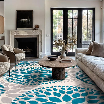 Rugshop Modern Floral Circles Design for Living Room,Bedroom,Home Office,Kitchen Non Shedding Area Rug 7'6" x 9' 5" Blue