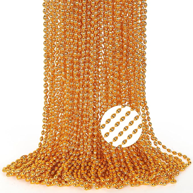 24PCS Orange Bead Necklace, Metallic Oval Orange Mardi Gras Beads, Aesthetic 32" Necklaces Bulk Costume Beaded for Festival Parade Throw Accessories for Halloween Wedding Celebrations Decorations