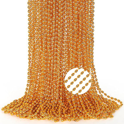 24PCS Orange Bead Necklace, Metallic Oval Orange Mardi Gras Beads, Aesthetic 32" Necklaces Bulk Costume Beaded for Festival Parade Throw Accessories for Halloween Wedding Celebrations Decorations