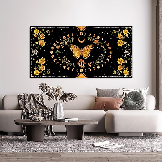 Abstract Wall Art Decor Large Boho Wall Art for Living Room Black Abstract Canvas Art Wall Decor Vintage Flower Wall Art Prints Butterfly Artwork for Walls Bedroom Office Wall Art Decor 24" X 48"