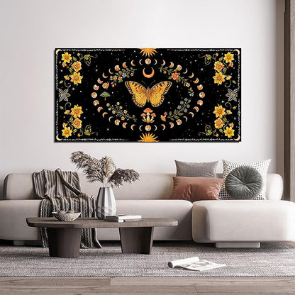 Abstract Wall Art Decor Large Boho Wall Art for Living Room Black Abstract Canvas Art Wall Decor Vintage Flower Wall Art Prints Butterfly Artwork for Walls Bedroom Office Wall Art Decor 24" X 48"