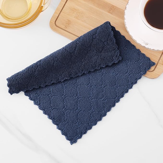 Homaxy 24 Pack Kitchen Dish Cloths (10 x 10 Inches, Navy Blue), Super Soft and Absorbent Coral Velvet Dish Towels, Nonstick Oil Fast Drying Microfiber Cleaning Cloth, No Lint Household Dishcloths