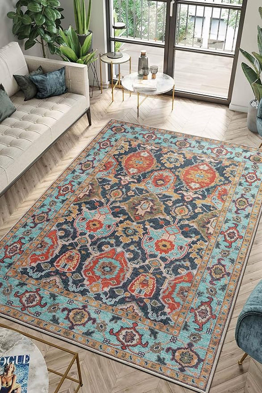 Keen Home Design 10x14 Rug - Machine Washable Area Rug with Non-Slip Backing, Ideal for Living Room, Dining Room, Bedroom - Vintage, Easy Clean, Durable, Low Pile Rug - (9'7" x 14')