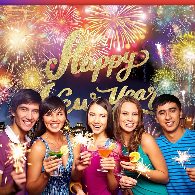 Happy New Year Backdrop,7x5FT New Year Banner 2026 Happy New Year Backdrop Party Decor New Year Eve Party Backdrop Supplies