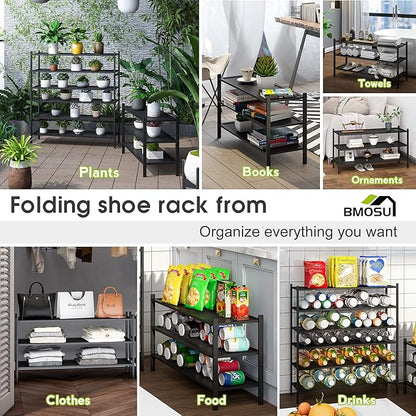 BMOSU 3-Tier Bamboo Extended Shoe Rack Premium Stackable Shoe Shelf Storage Organizer for Hallway Closet Living Room Entryway Organizer(Black)