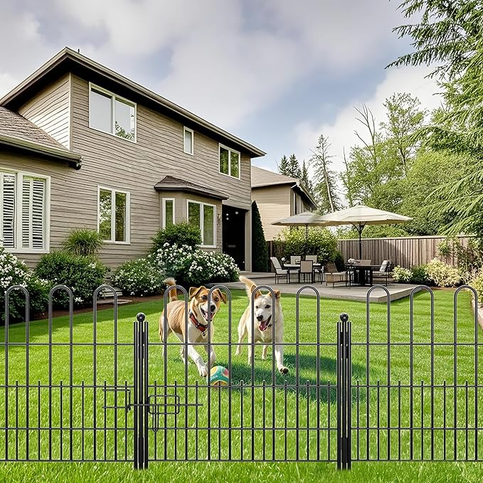 5 Panels Garden Fence with Latch Gate, 24.01in (H) X 10.04ft(L) Animal Barrier Fence with 1in Gaps for Rabits, Dog Fencing Outdoor for Yard, Flower Beds, Patios, Vegetable Patches