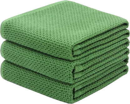 Mia'sDream Cotton Kitchen Towels and Dish Cloths Sets, Waffle Weave Dish Towels for Kitchen Drying Dishes, Soft and Absorbent Kitchen Hand Towels Washcloths, 13inch x 28inch 3 Pack (Green)