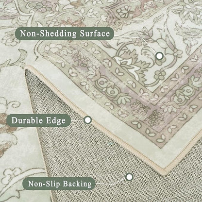 vivorug Runner Rug 2'x8' Vintage Floral Washable Non-Slip Runners for Hallways Kitchen Entryway Laundry Room Carpet Hallway Runner Sage Green
