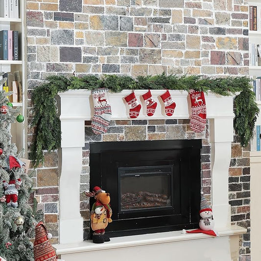 6 Feet Pre-Lit Artificial Christmas Garland with Lights -Real Touch Cedar Garland -Battery Operated -Christmas Decorations -Garland for Table, Fireplace, Mantle,Wall, Indoor Outdoor -Home Decor