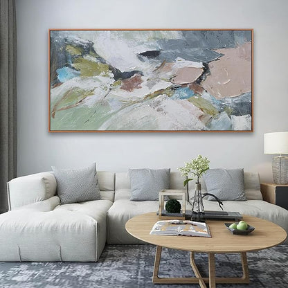 Pink Abstract Painting Large Wall Art Living Room Decor Green Canvas Print Colorful Abstract Wall Art For Living Room Home Office Decoration 30x60 Inch