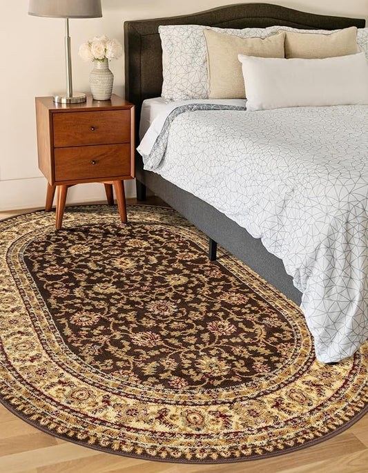 Rugs.com Aditi Collection Rug – 4x6 Oval Brown Medium-Pile Rug Perfect for Living Rooms, Large Dining Rooms, Open Floorplans
