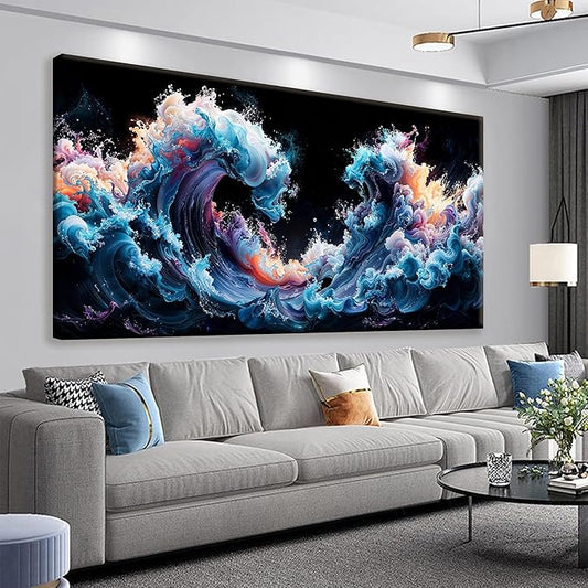 QSQ Canvas Art Wall Decor Colorful Waves Abstract Wall Art For Living Room Modern Canvas Prints Pictures Colorful Wall Art Picture For Bedroom Hotel Home Wall Decor 24 X 48 Inch